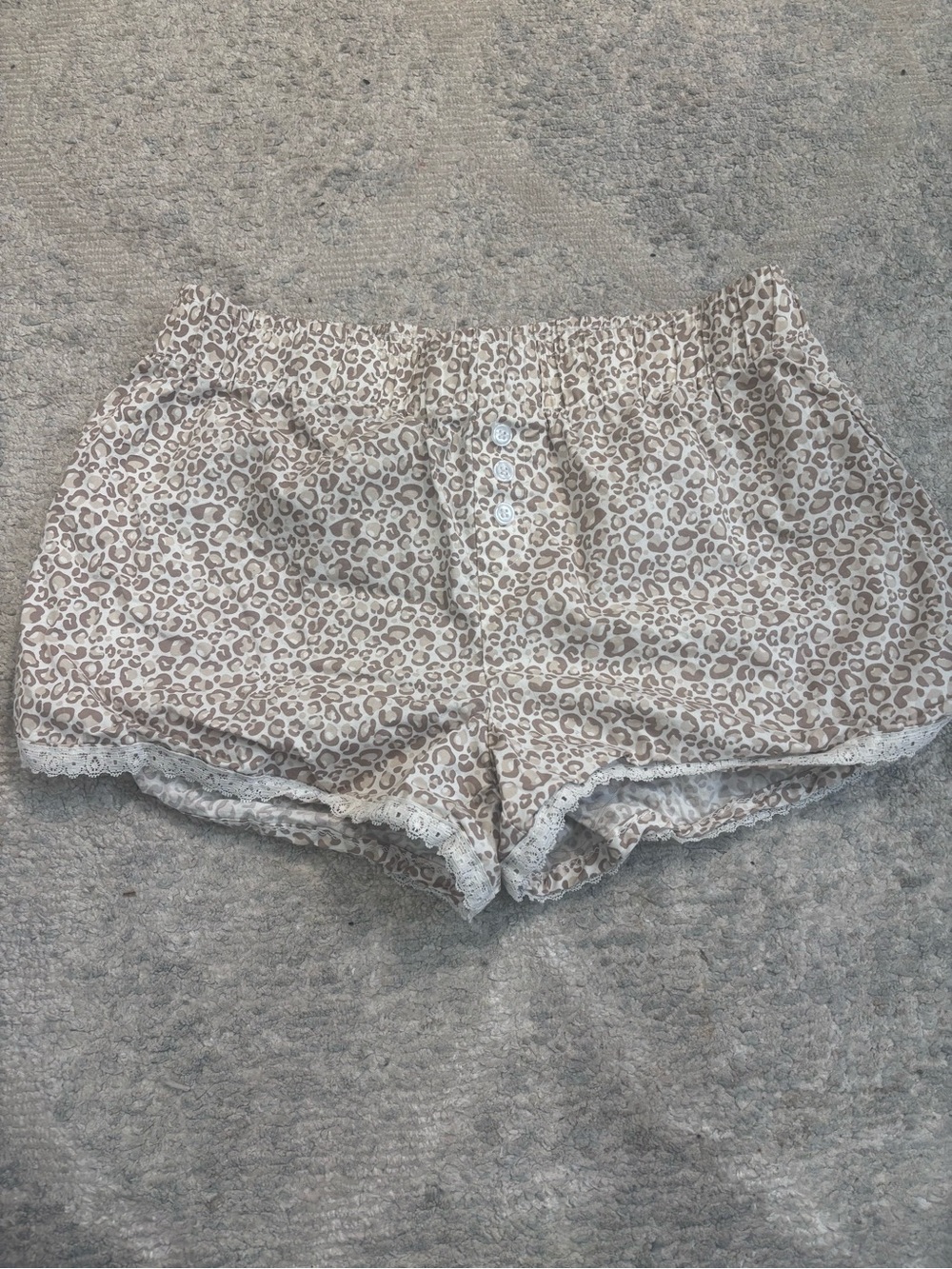 Indigo Beige Leopard-Print Lounge Shorts with Lace Hem